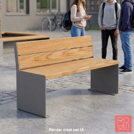 Banc urbà Sèrie KUB d'acer i fusta exòtica
